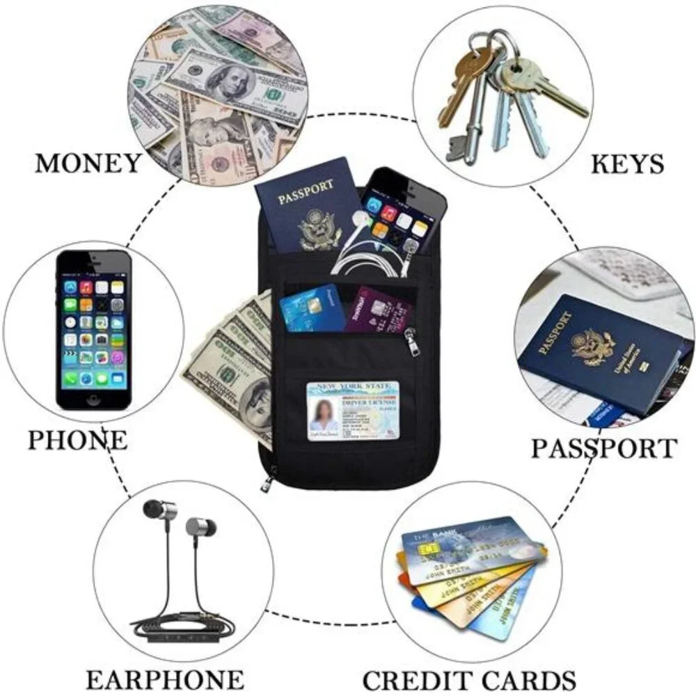 Neck Wallet, RFID Passport Holder for Travel, Adjustable Neck Strap